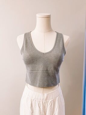 90 Degree By Reflex Ribbed Scoop Crop Tank - Gray Green